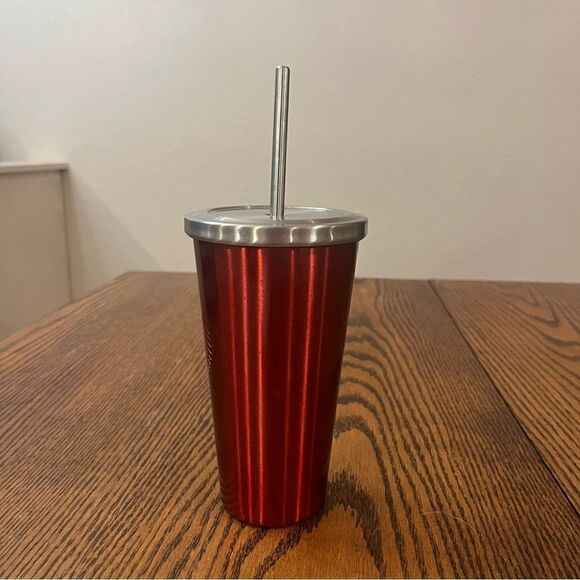 STARBUCKS Duo Rare Red 16 oz Tumbler MUG CUP WITH STAINLESS STEEL STRAW 2014 - Picture 5 of 9
